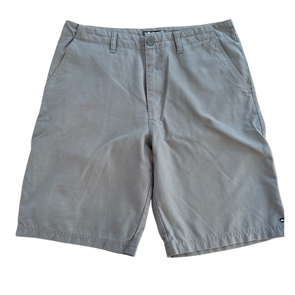 Vtg Quicksilver Y2K Gray Flat Front Cotton Bermuda Shorts Men's L 10" Inseam EUC